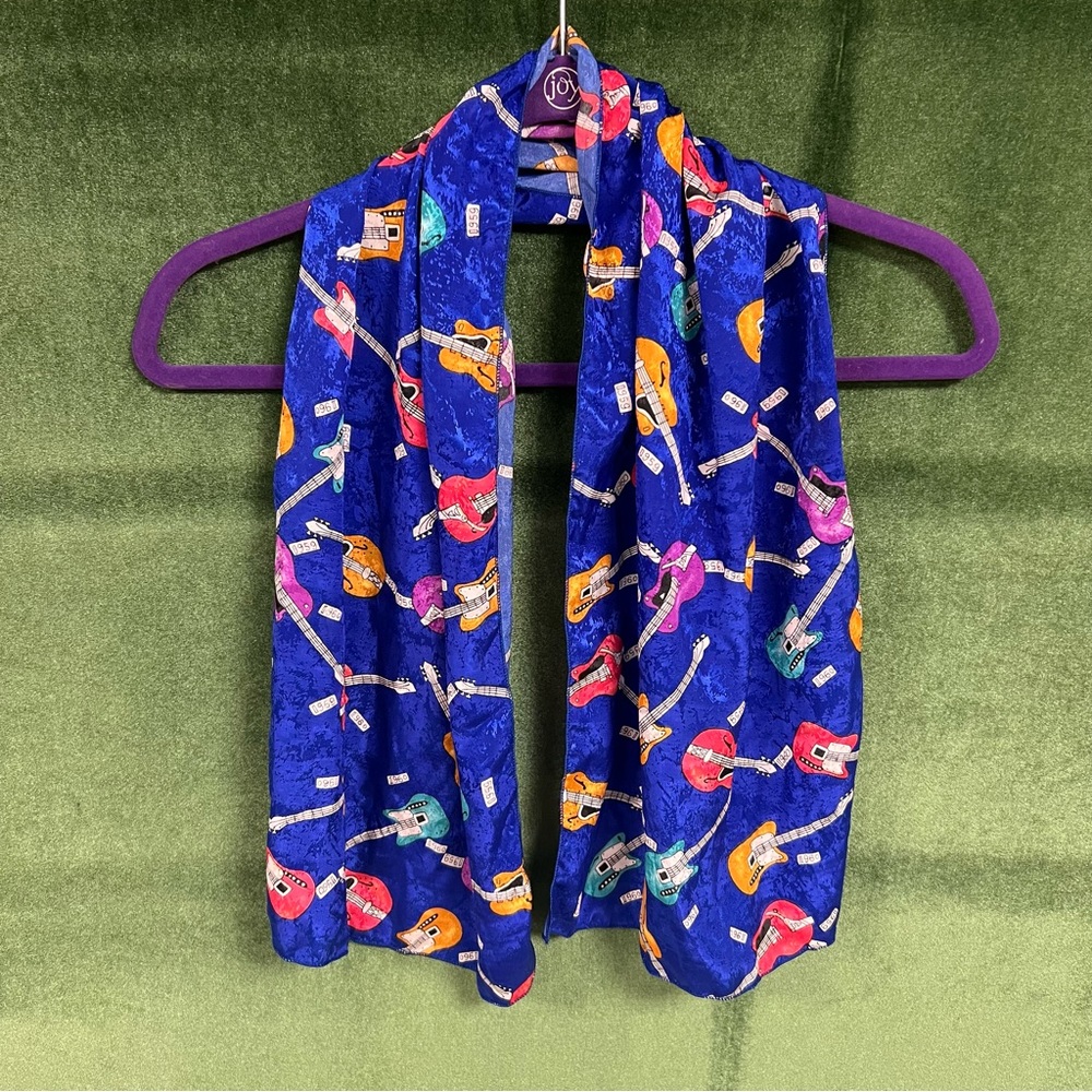 Vintage multicolored groovy guitars silky scarf